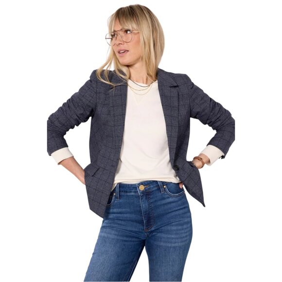 EVEREVE Asher Plaid Blazer Women's Size L Navy - Picture 3 of 9